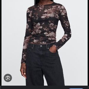 GAP Black Floral Mesh Top